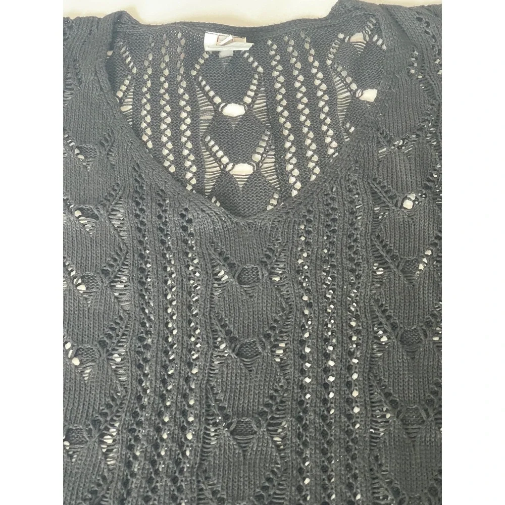 BECCA Black Open Knit V Neck Sleeveless Pullover Swimsuit Cover Up Top XS/XP S/P